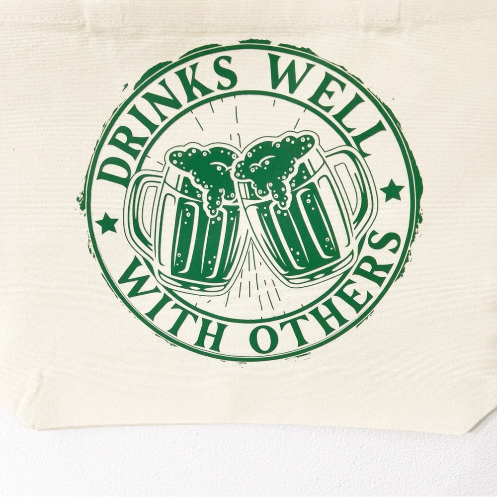 “Drinks Well with Others” Canvas Tote Bag
